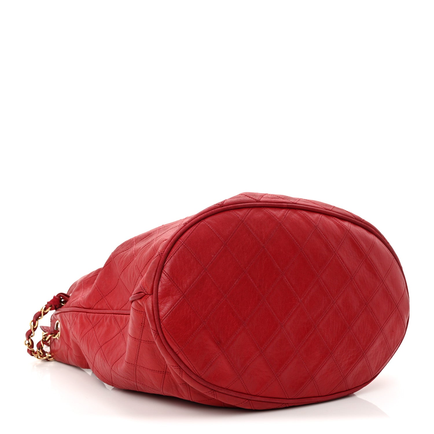Chanel Lambskin Diamond Stitched CC Drawstring Shoulder Bag Red 5 of 16