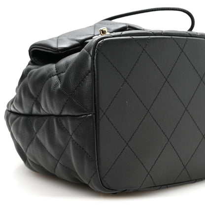 Chanel Calfskin Quilted Double Pocket Drawstring Backpack Black 8 of 9