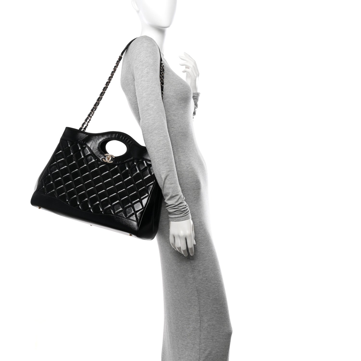 Chanel Shiny Aged Calfskin Quilted Large 31 Shopping Bag Black 2 of 10