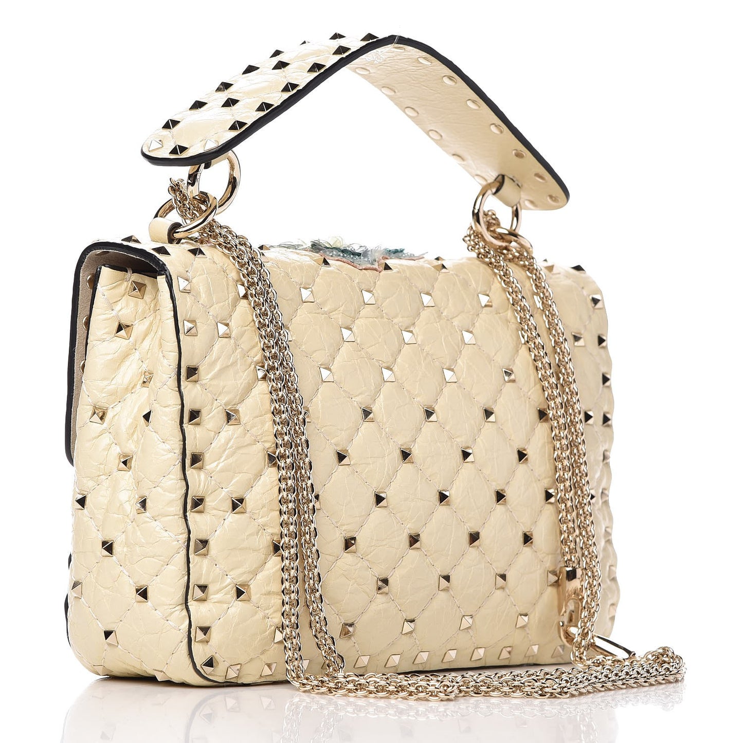Craquele Nappa Butterfly Medium Rockstud Spike Shoulder Bag Light Ivory