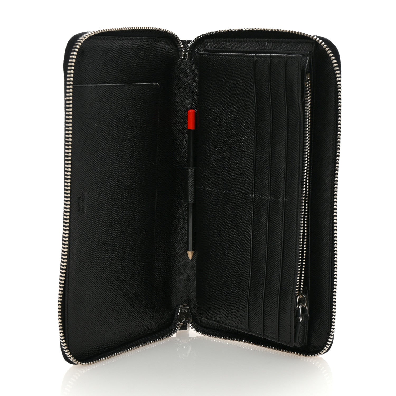 Prada Saffiano Metal Large Zip Around Travel Wallet Black 5 of 6