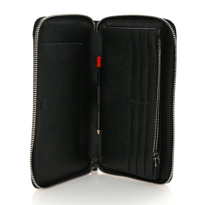 Prada Saffiano Metal Large Zip Around Travel Wallet Black 5 of 6