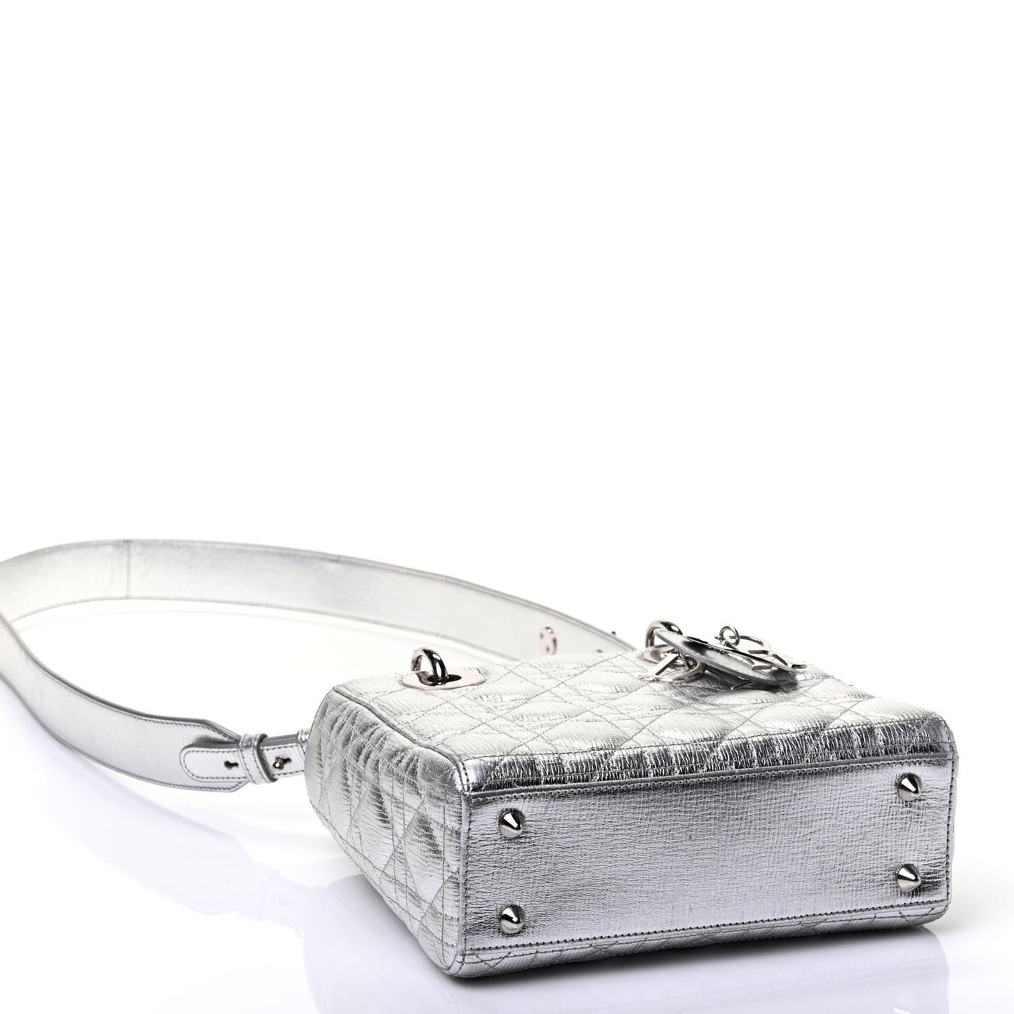 Metallic Grained Calfskin Cannage Small Lucky Badges My Lady Dior Silver