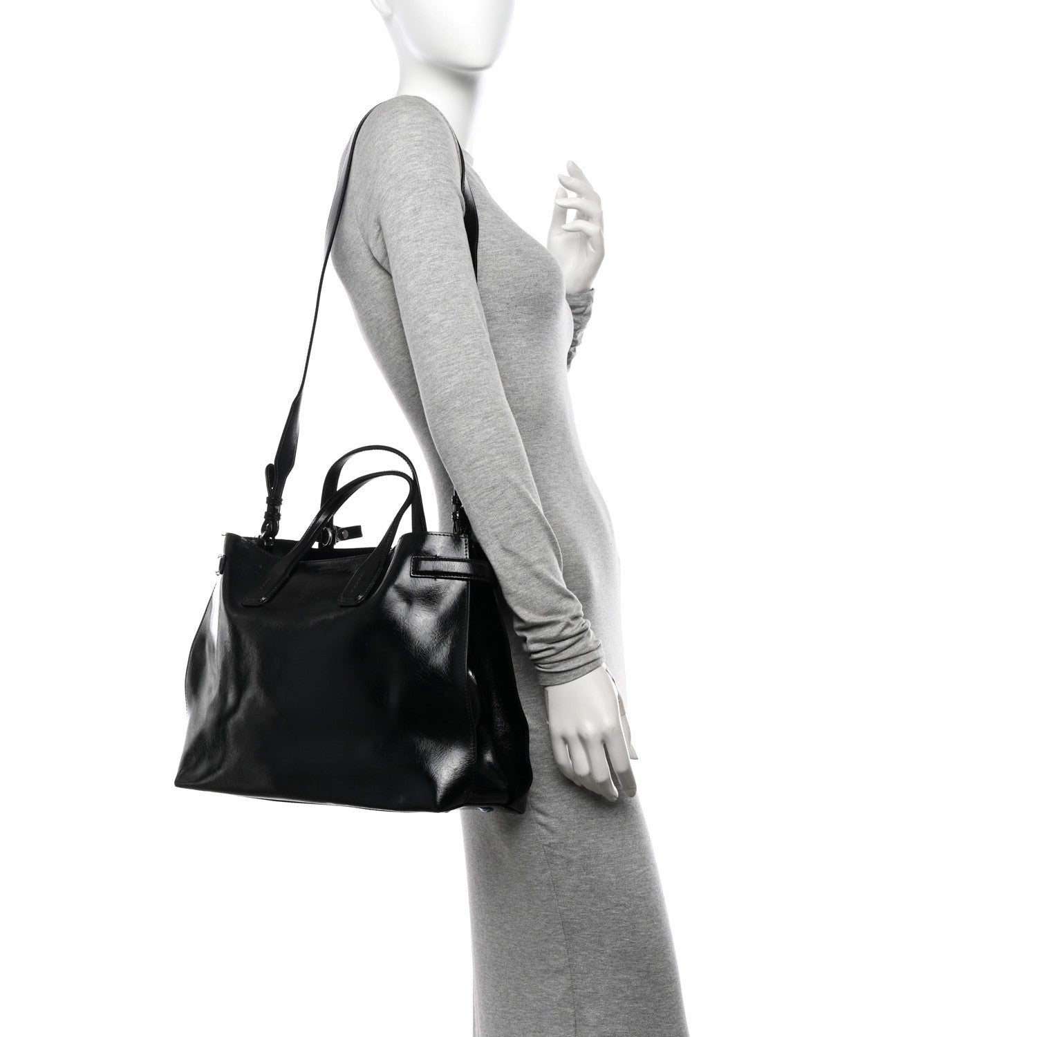 Burberry Shiny Soft Calfskin Medium Banner Tote Tote Black 2 of 11