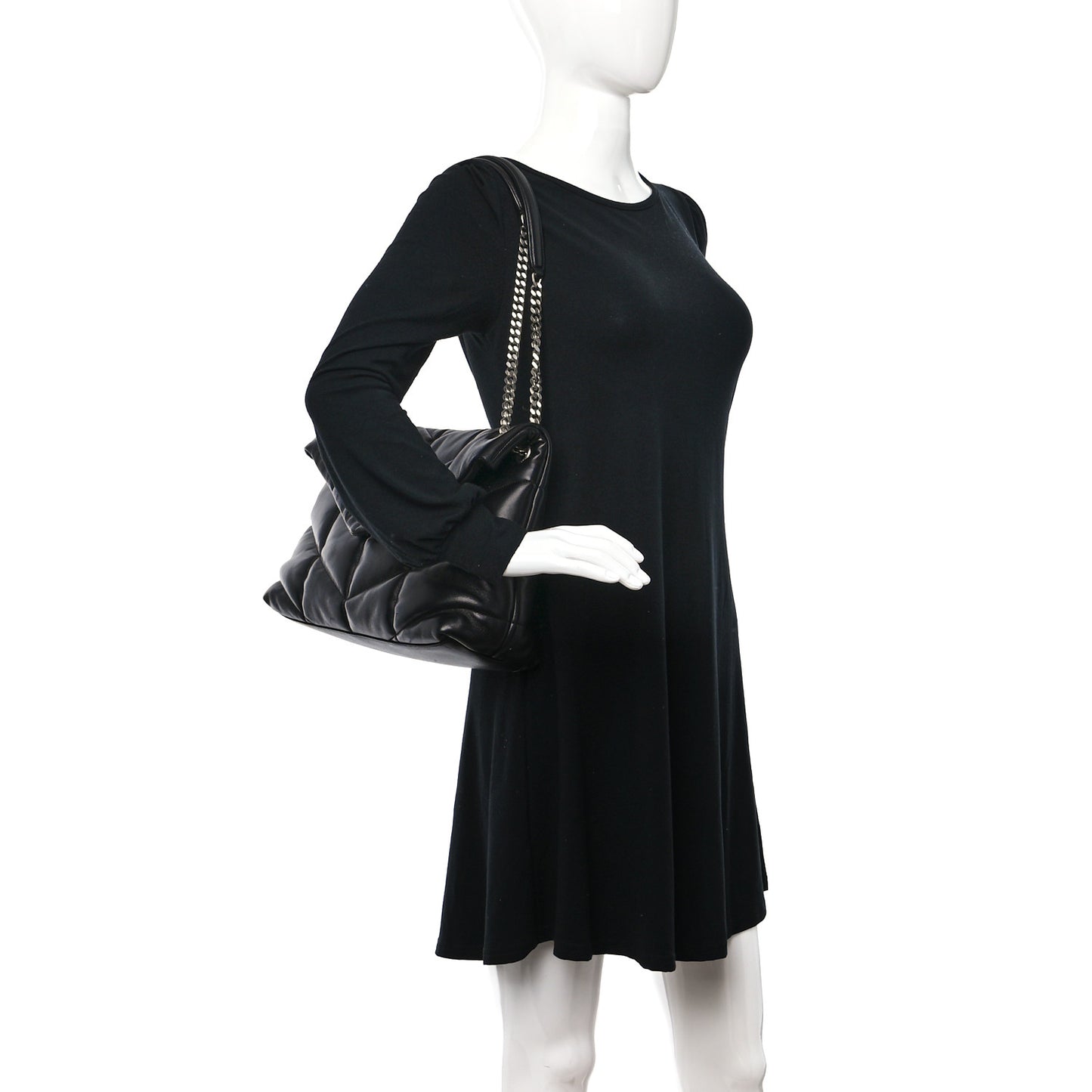 Lambskin Quilted Medium Loulou Puffer Monogram Chain Satchel Black