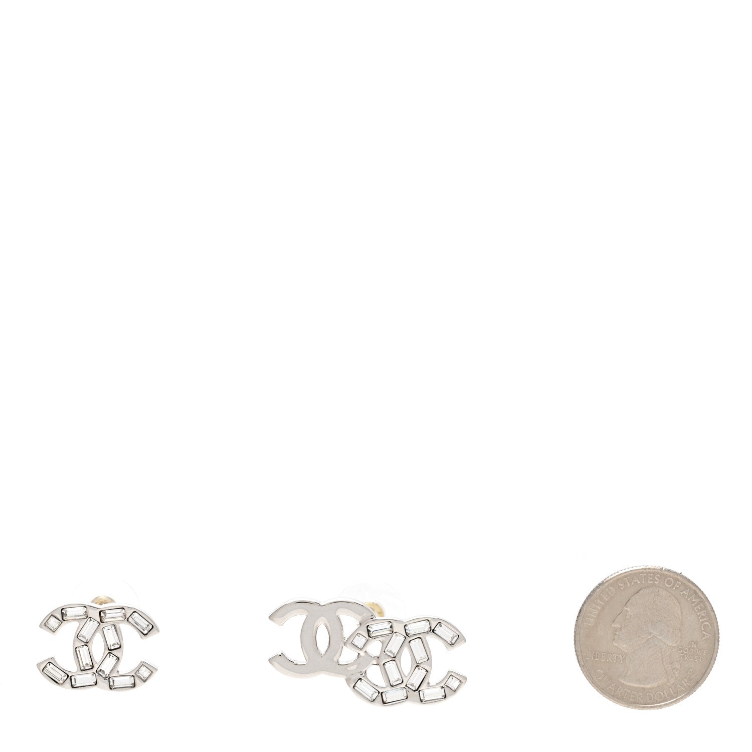 Chanel Baguette Crystal Double CC Earrings Silver 2 of 5