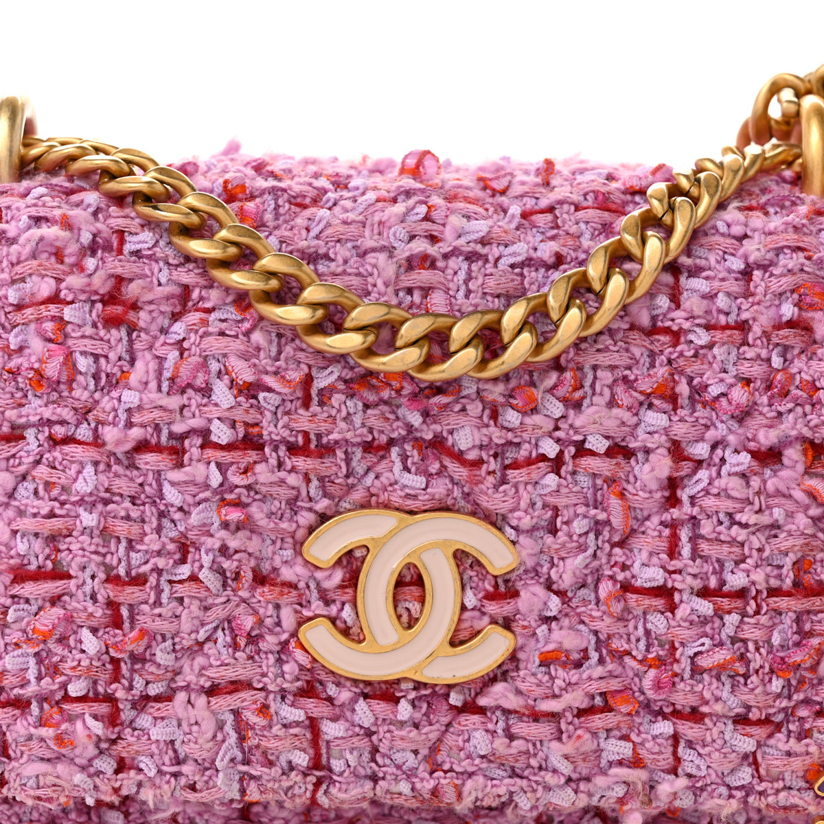 Chanel Tweed Enamel Quilted Pending CC Mini Wallet On Chain WOC Pink Purple 8 of 10