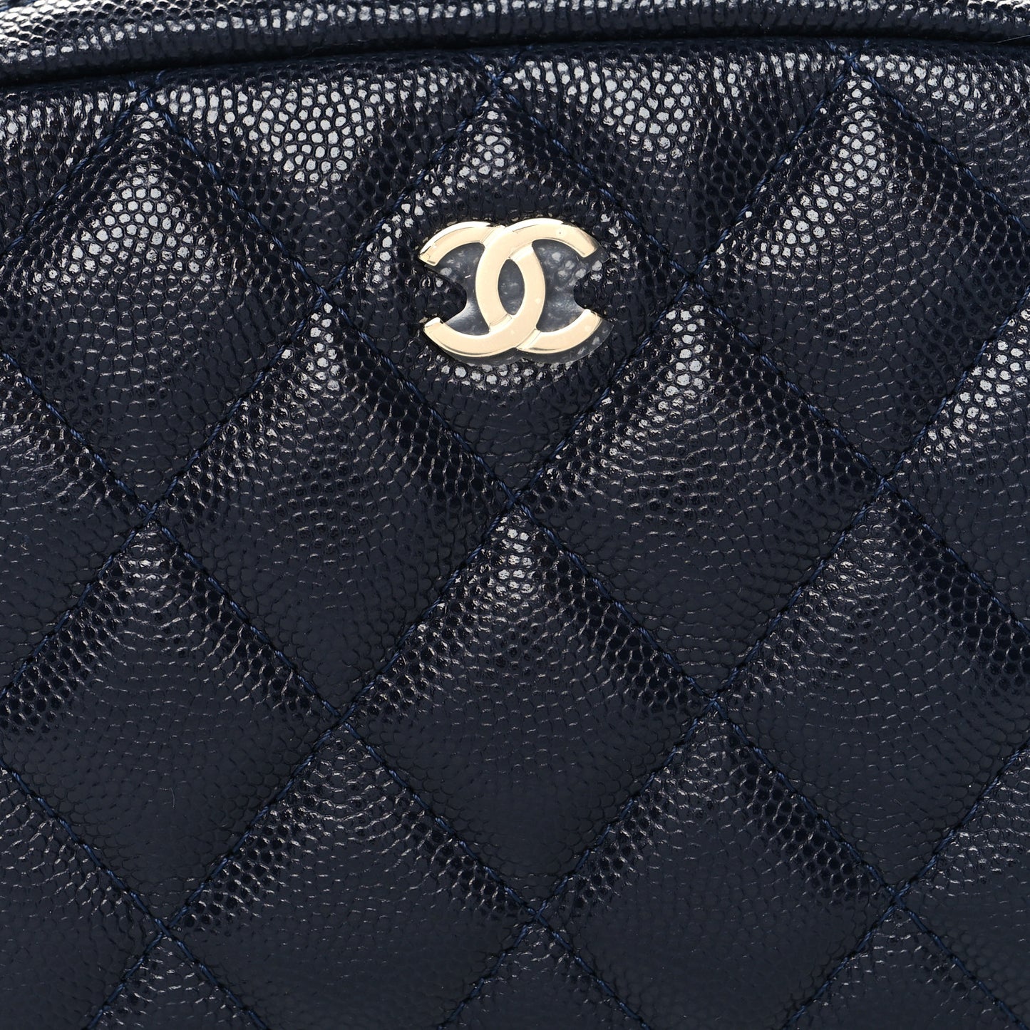 Caviar Quilted Small Curvy Pouch Cosmetic Case Navy