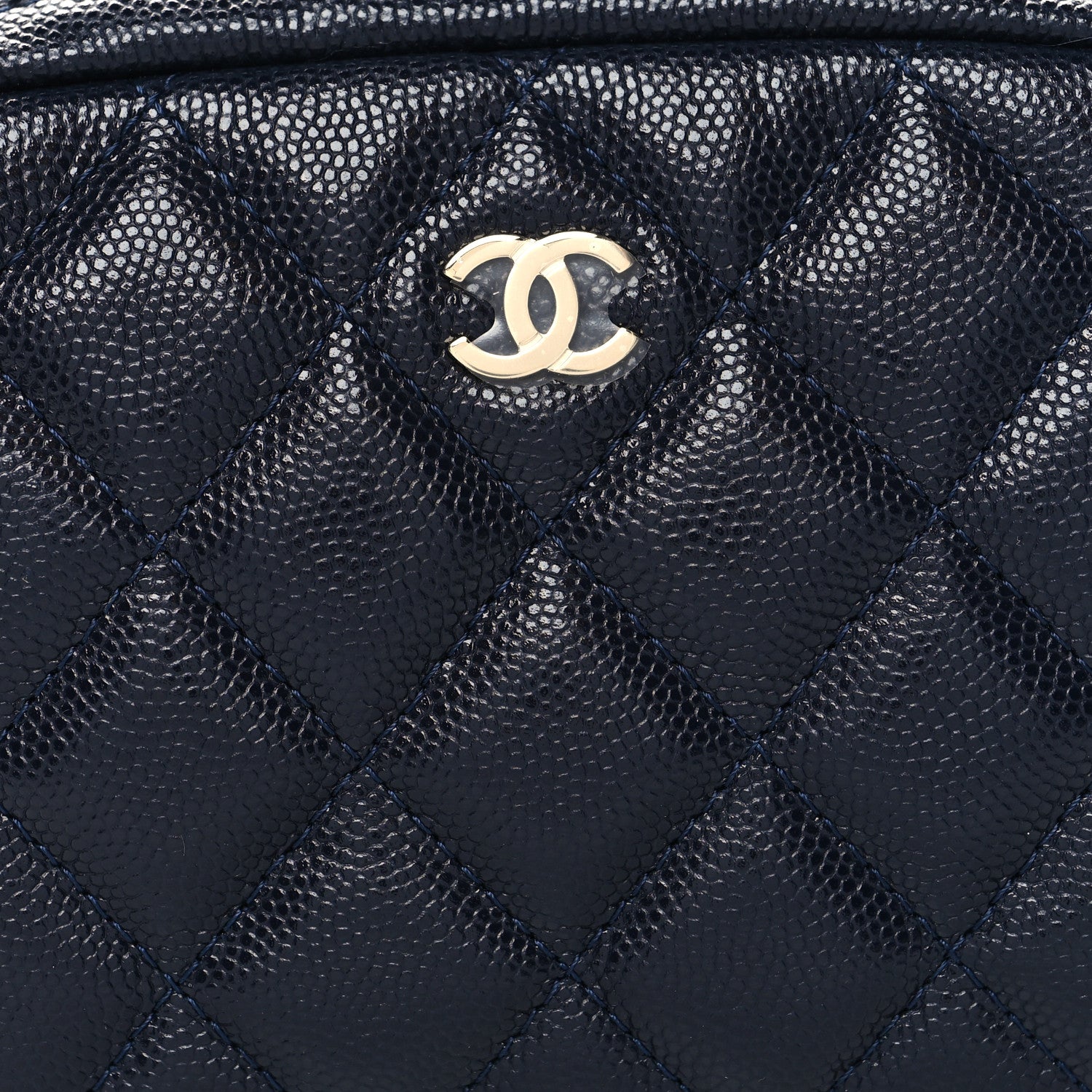 Chanel Caviar Quilted Small Curvy Pouch Cosmetic Case Navy 8 of 10