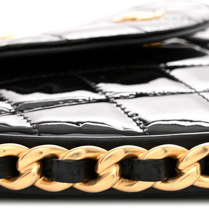 Chanel Patent Calfskin Quilted Chain Hoop Bag Black 9 of 10