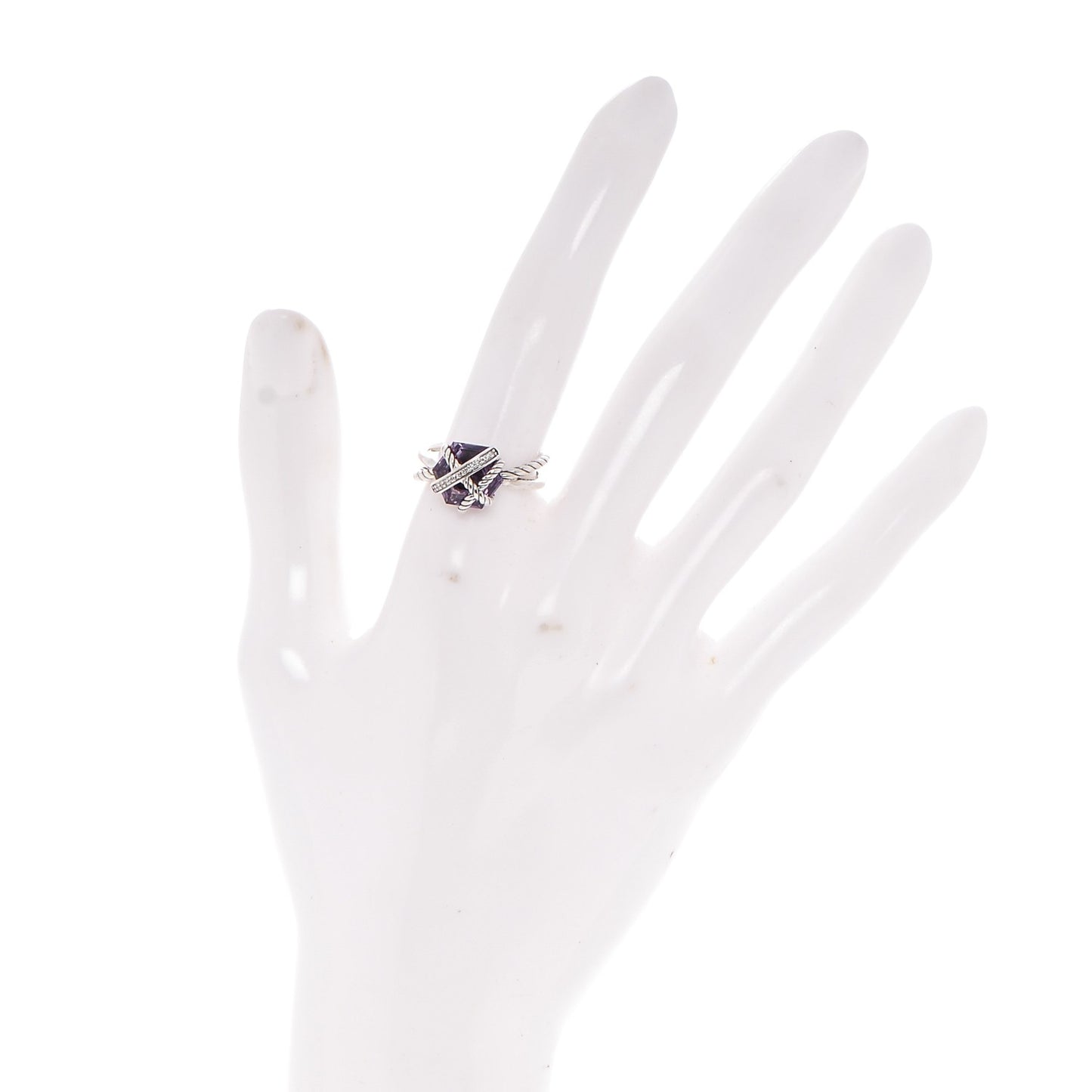 Sterling Silver Diamond Amethyst 10mm Cable Wrap Ring 7