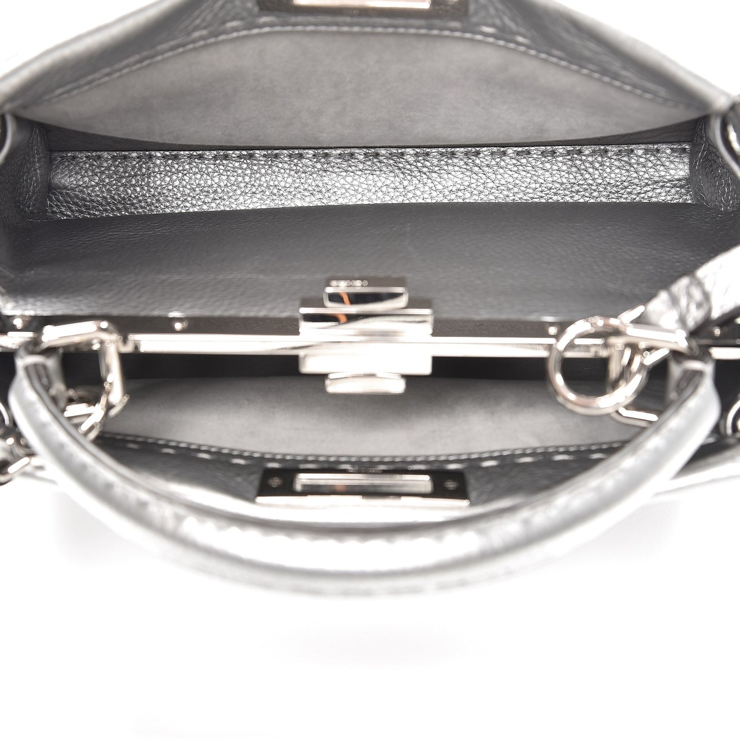 Cuoio Romano Lux Selleria Medium Peekaboo Iconic Satchel Argento