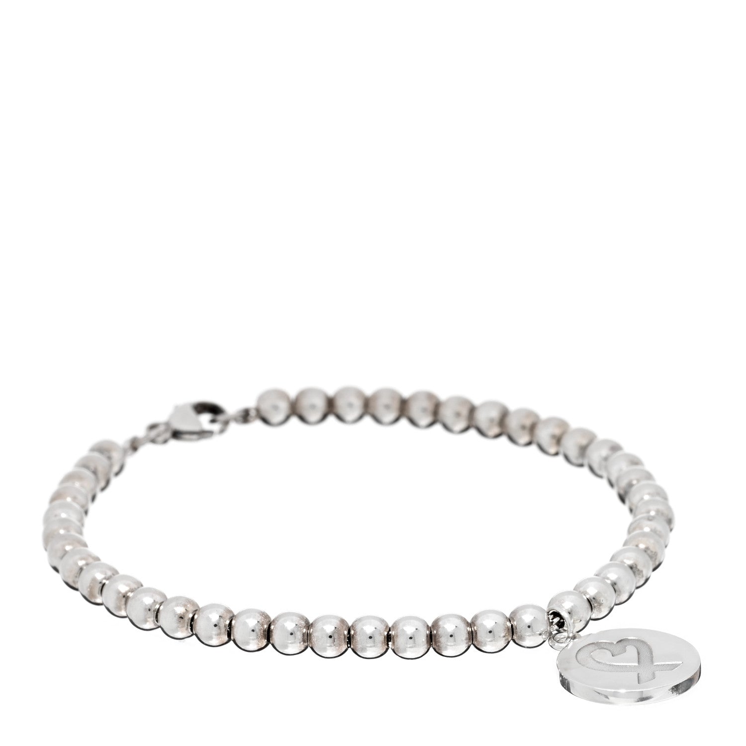 Tiffany Sterling Silver 4mm Paloma Picasso Bead Loving Heart Tag Bracelet 1 of 3