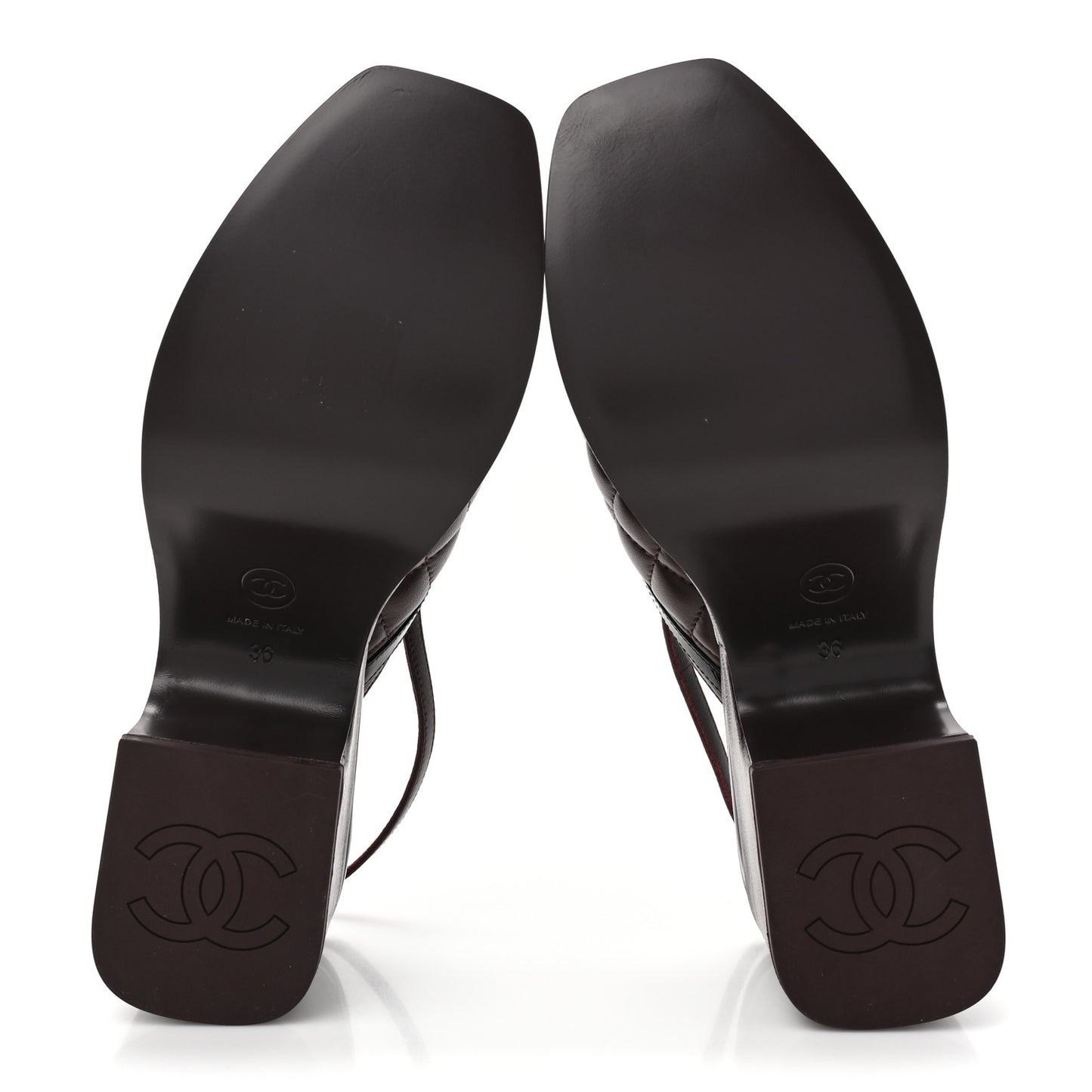 Lambskin Patent Calfskin Quilted CC Platform Slingback Sandals 36 Burgundy Black
