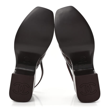 Chanel Lambskin Patent Calfskin Quilted CC Platform Slingback Sandals 36 Burgundy Black 5 of 9