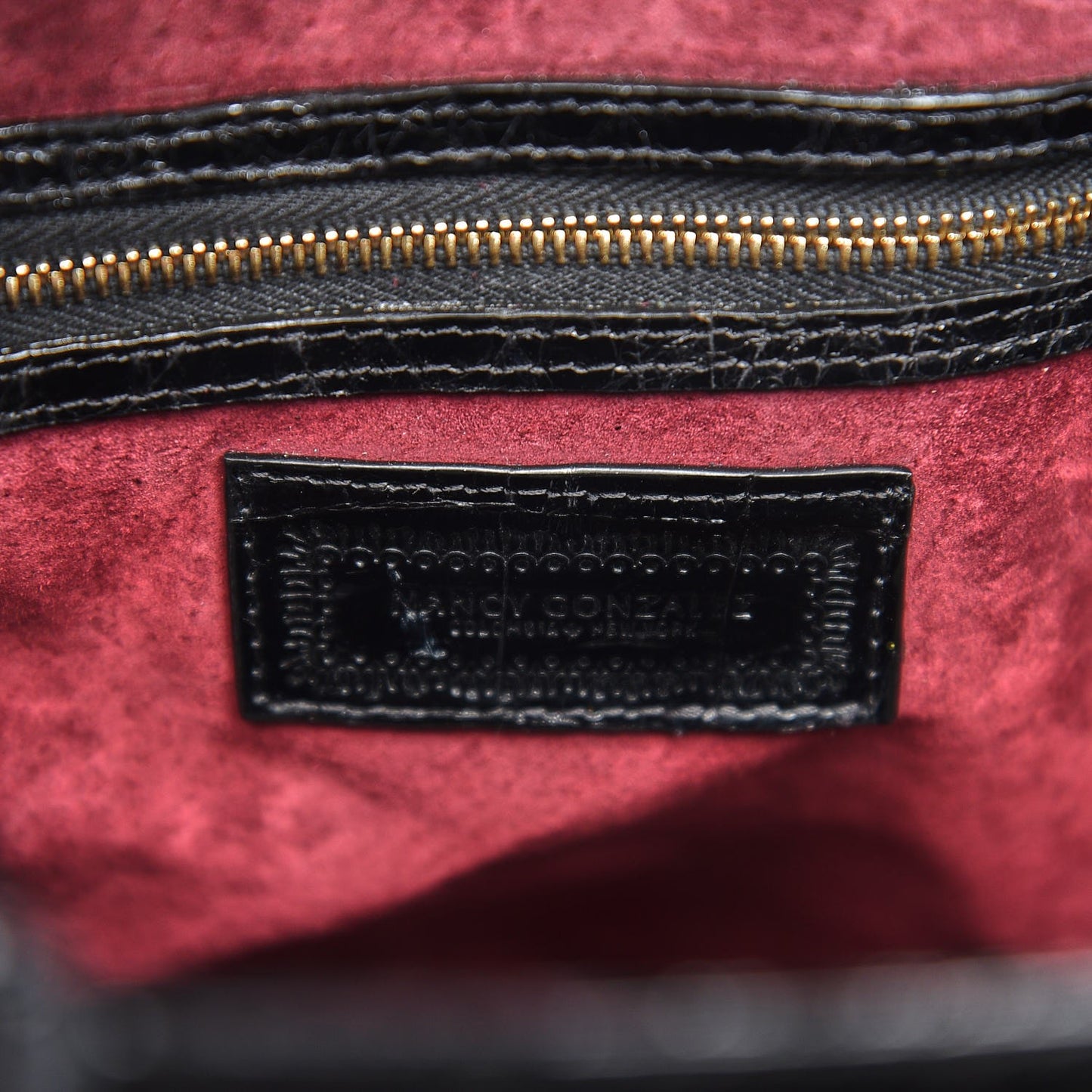 Glossy Crocodile Chain Tote Black