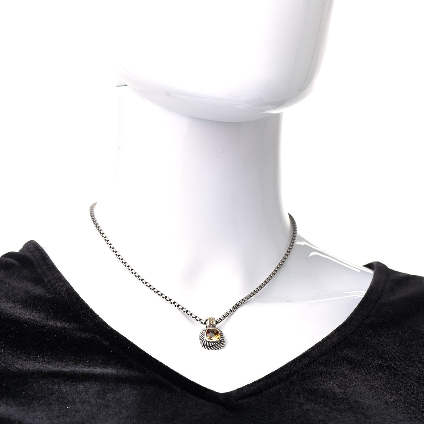 Sterling Silver 18K Yellow Gold Citrine 7mm Albion Enhancer Pendant Necklace