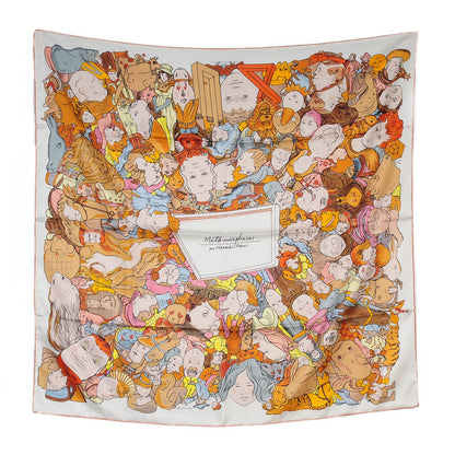 Hermes Silk Metamorphoses Par Paris Scarf 90 Cendre Brun Jaune 2 of 8