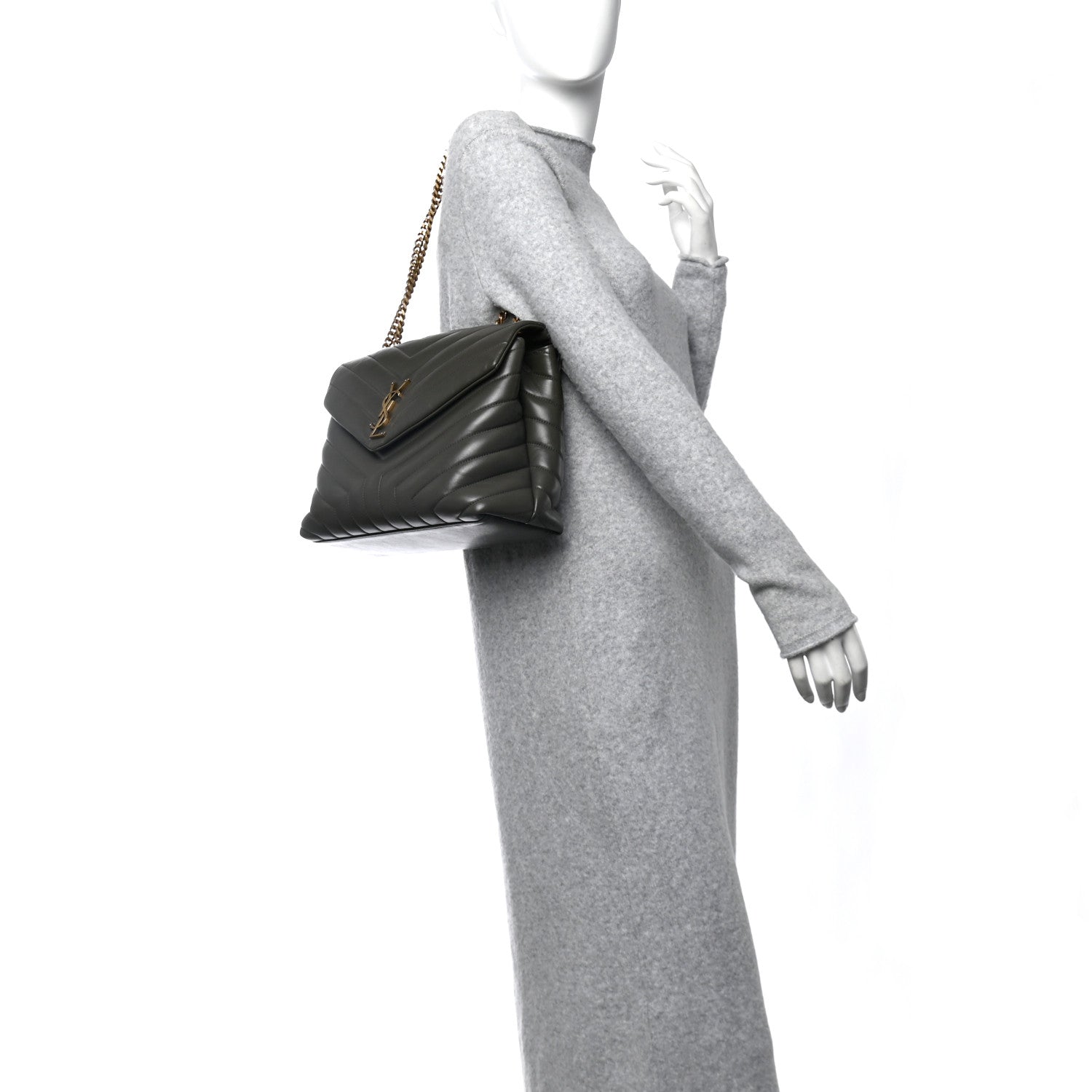 Saint Laurent Calfskin Y Quilted Monogram Medium Loulou Chain Satchel Pebble 3 of 12