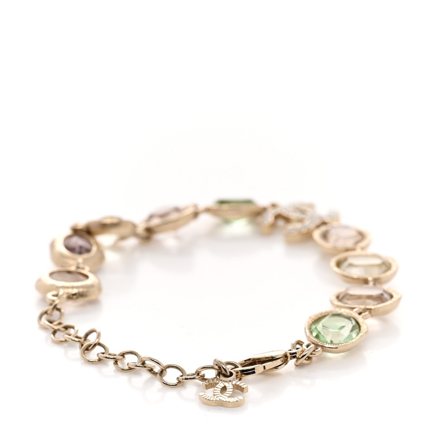 Chanel Metal Glass Crystal Strass Pearl CC Chain Bracelet Gold Multicolor Pearly White 3 of 5