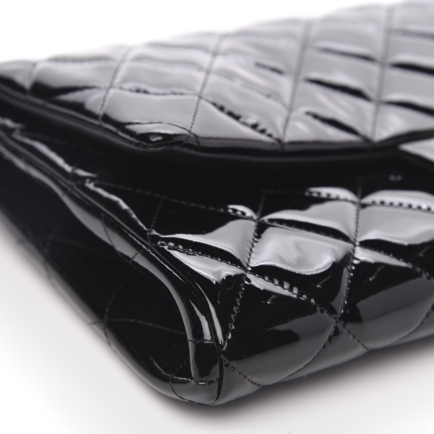 Chanel Striated Patent Quilted Clutch With Chain Flap Black 8 of 11