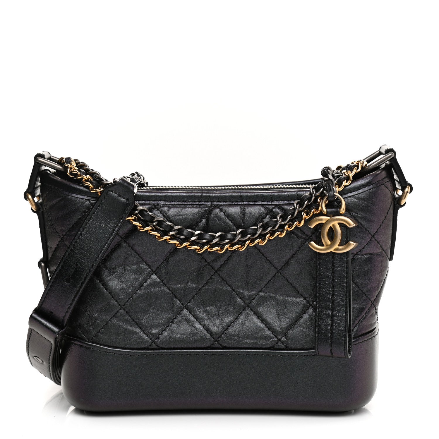 Chanel Iridescent Aged Calfskin Quilted Small Gabrielle Hobo Black 1 of 21
