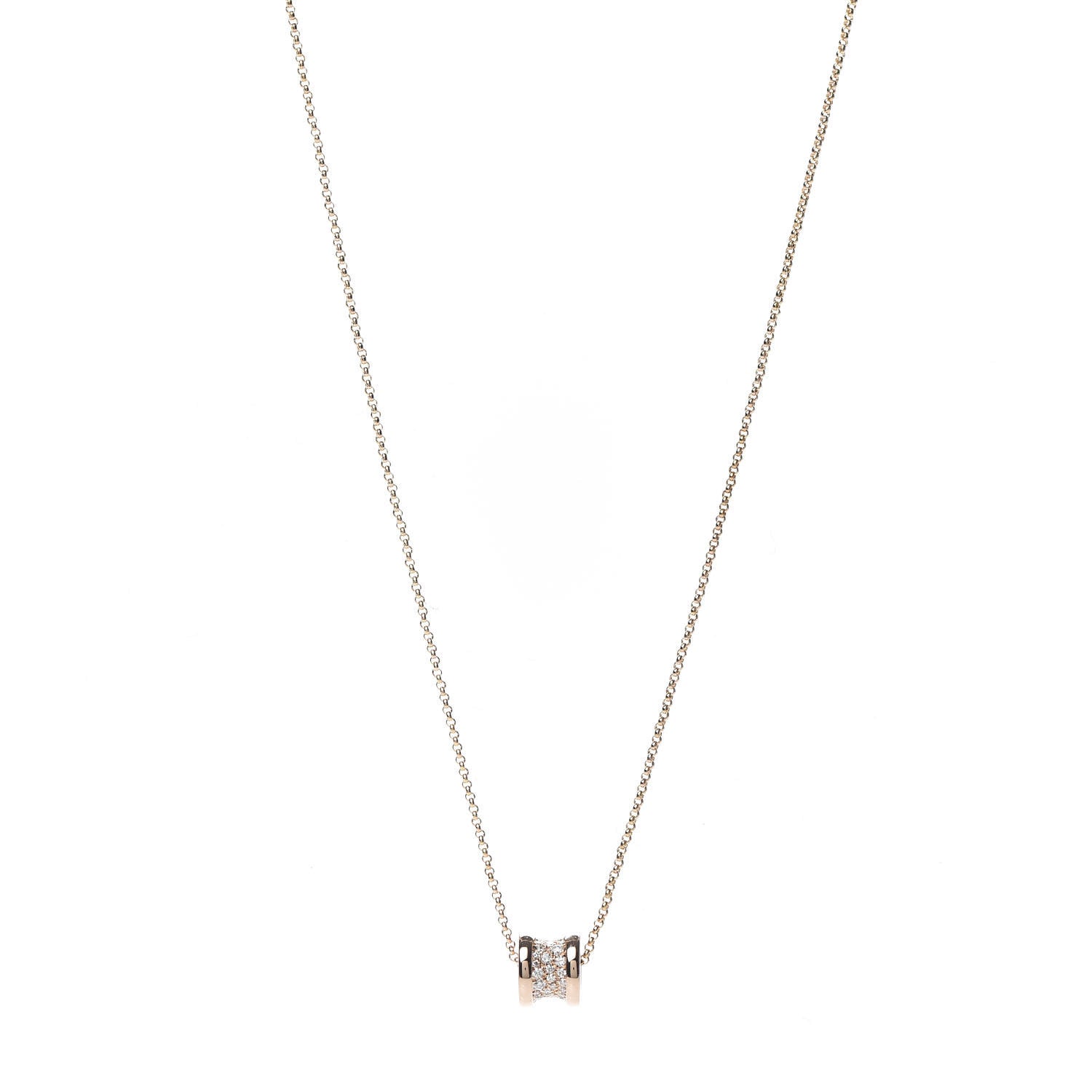 Bulgari 18K Rose Gold Diamond Small B.Zero1 Pave Pendant Necklace 1 of 5