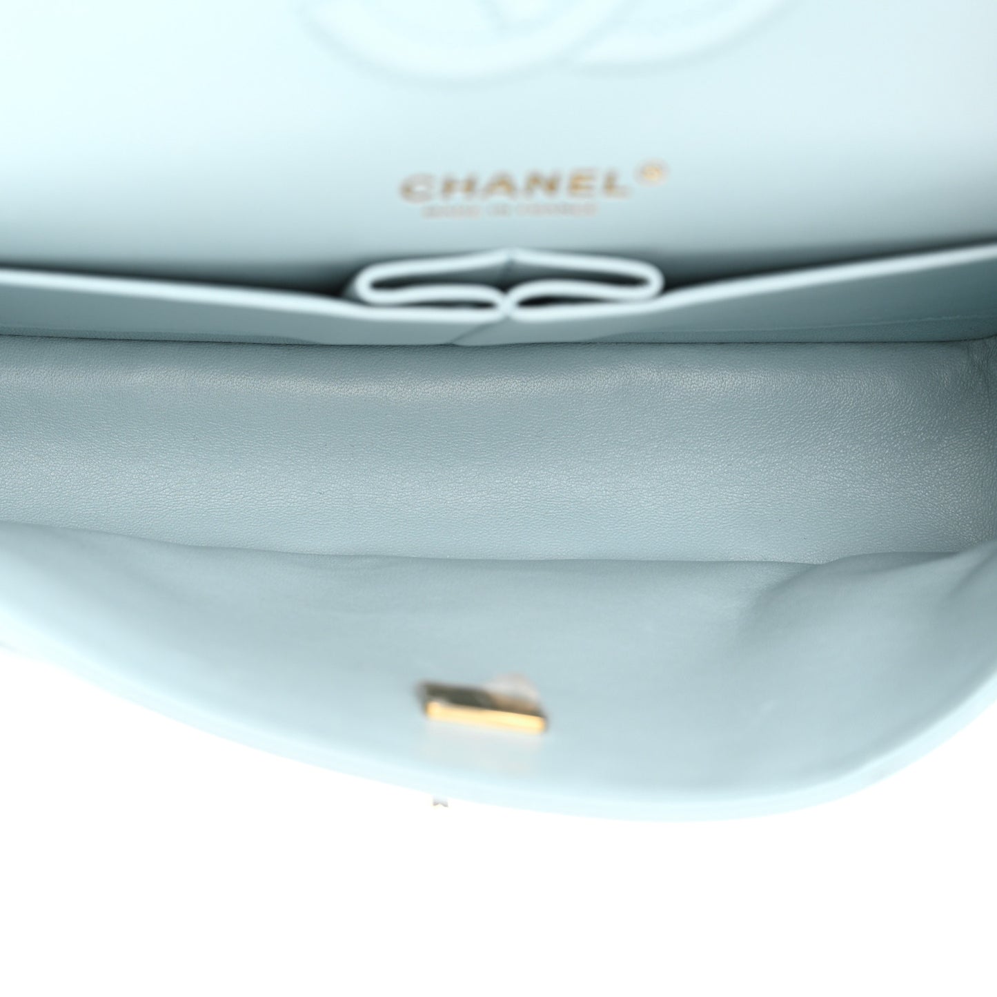 Caviar Quilted Medium Double Flap Light Blue