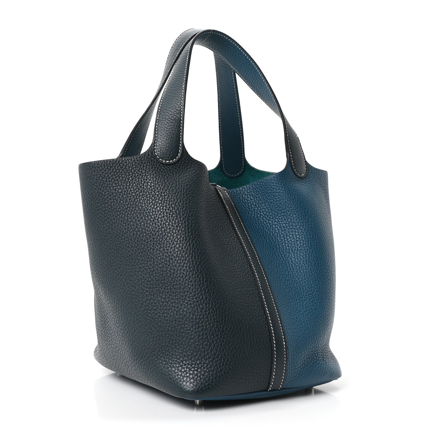 Hermes Taurillon Clemence Casaque Picotin Lock 22 MM Vert Bosphore Deep Bleu 3 of 10