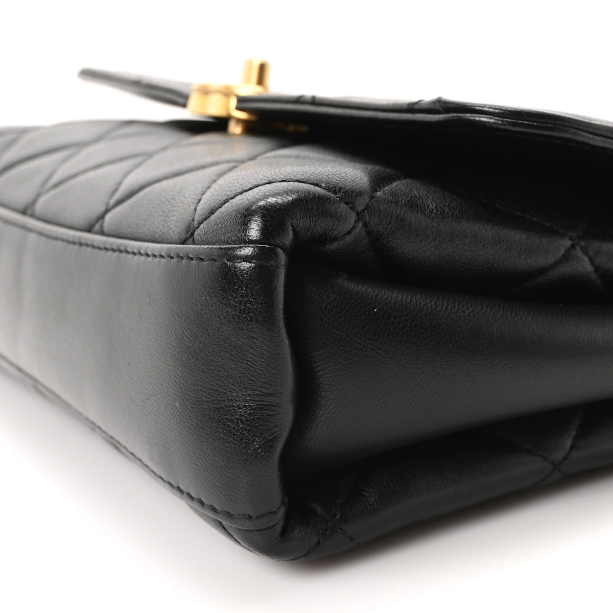 Lambskin Quilted CC Crystal Logo Chain Flap Black