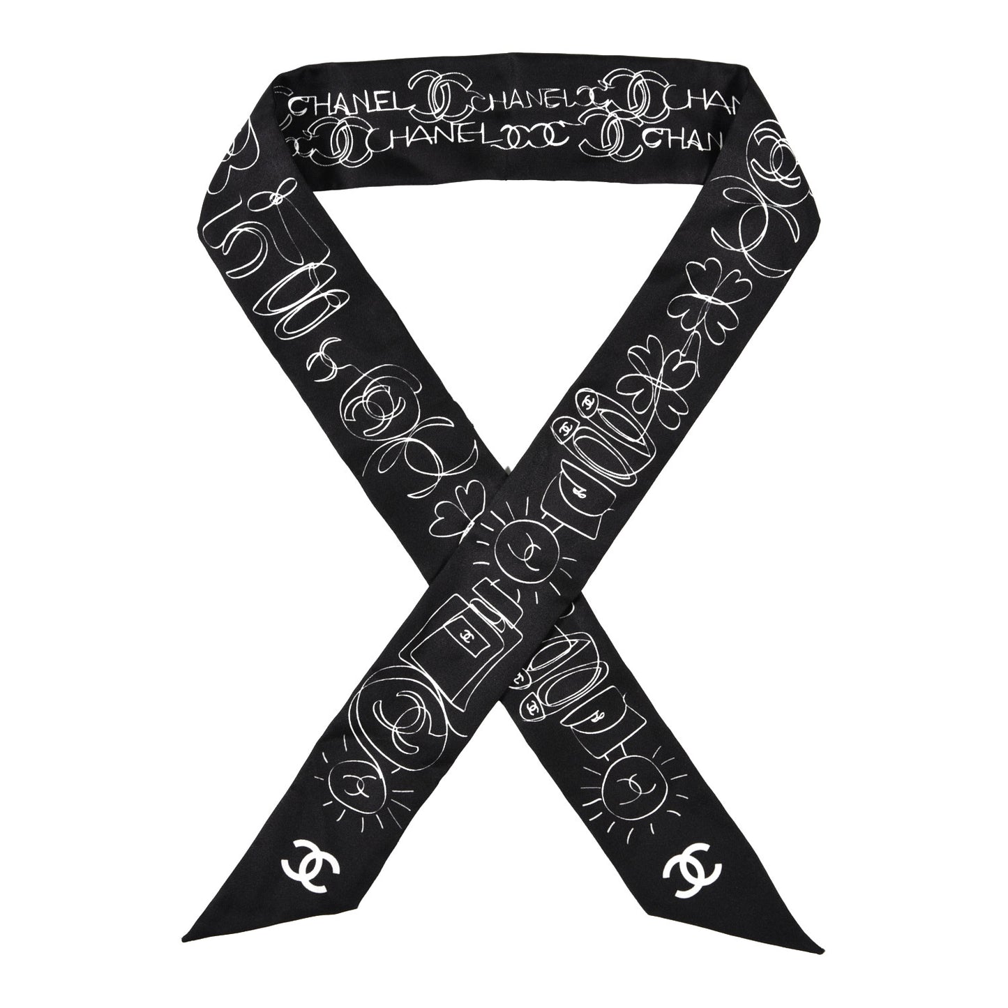 Silk Slim Bandeau Scarf Black White