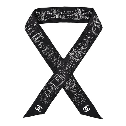 Chanel Silk Slim Bandeau Scarf Black White 1 of 4