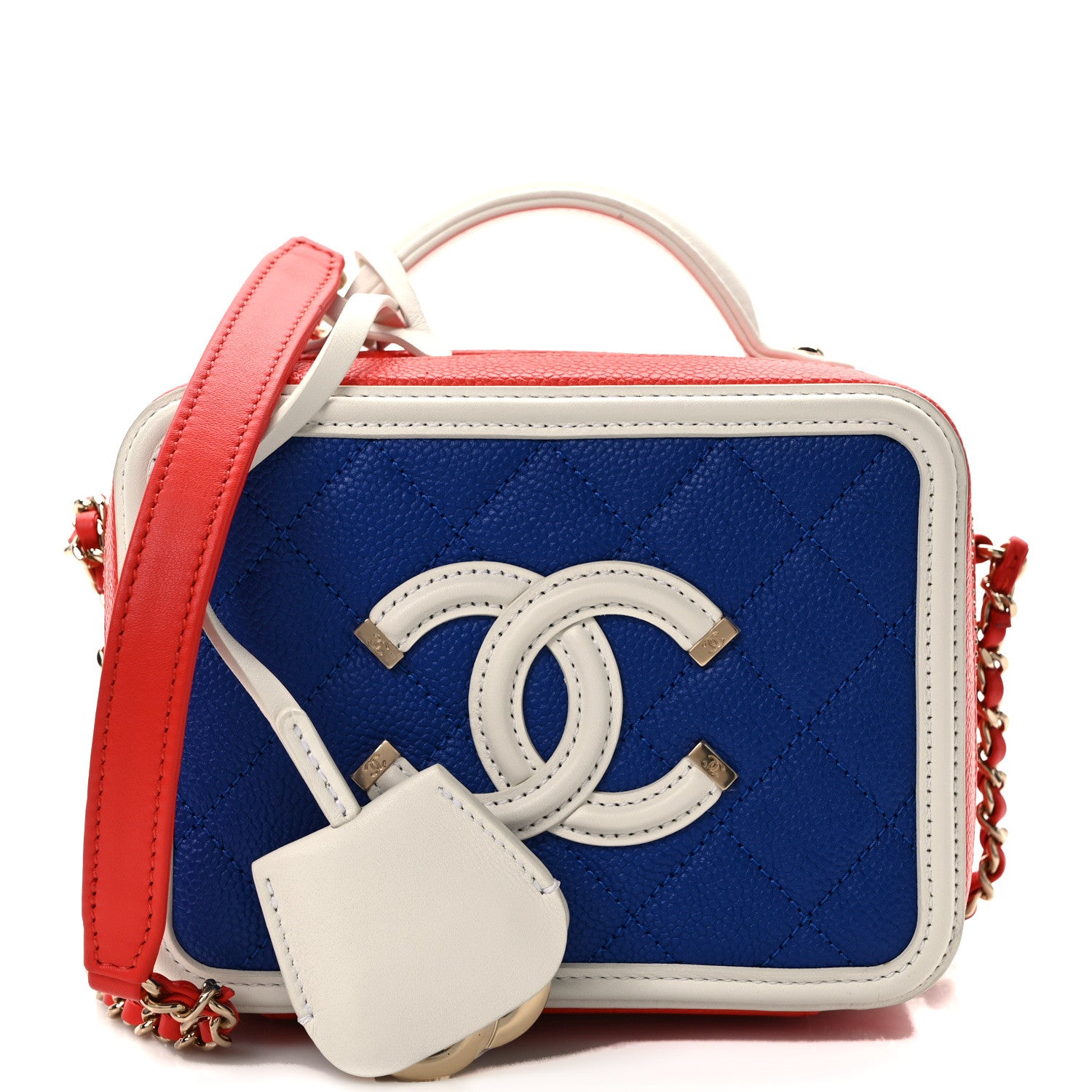 Chanel Caviar Quilted Small CC Filigree Vanity Case Blue White Red 1 of 10