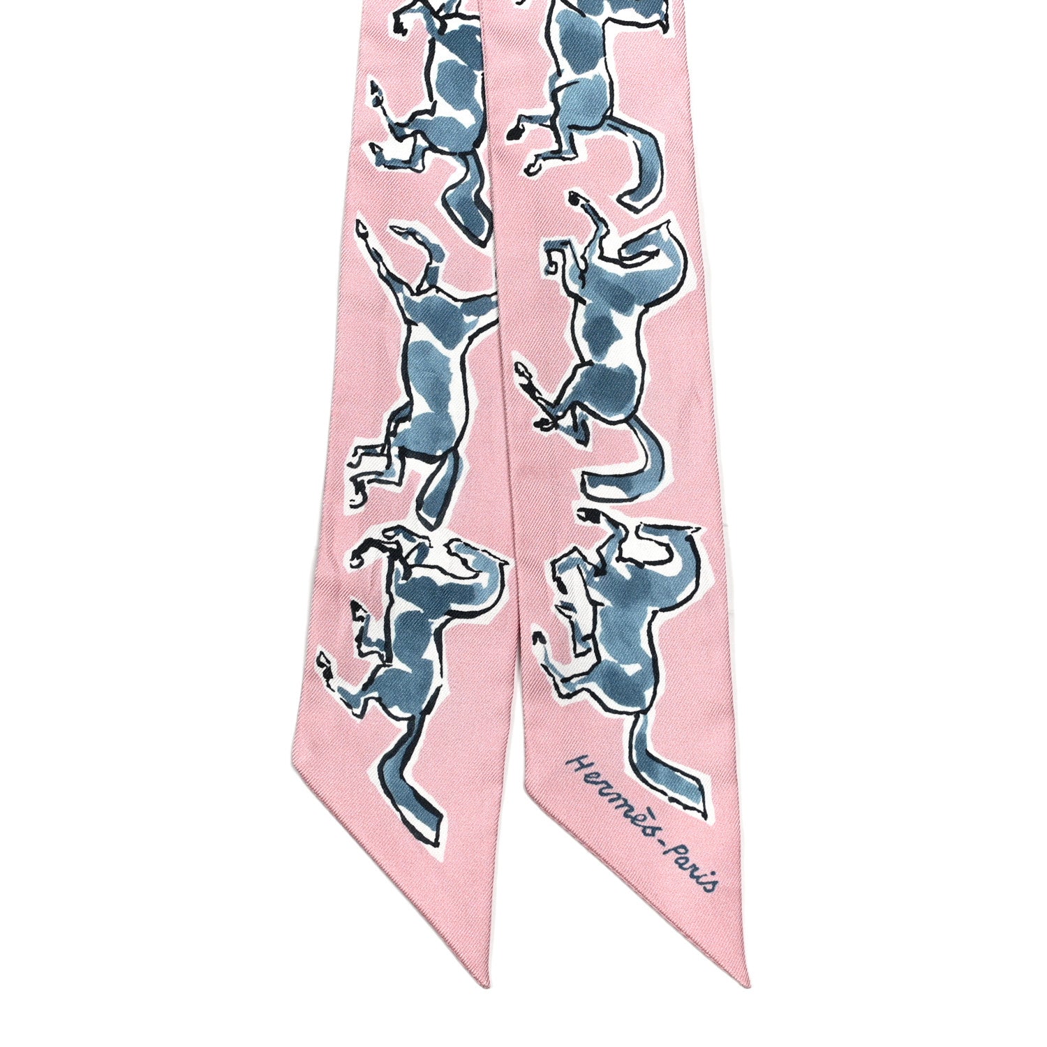 Hermes Silk Chevaux En Liberte Twilly Vieux Rose Bleu 2 of 4