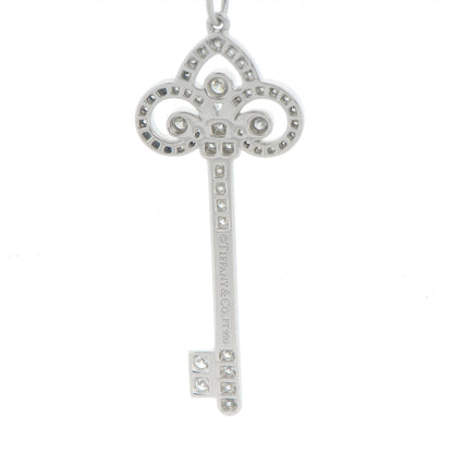 Tiffany Platinum Diamond .90ct Fleur De Lis Key Pendant Necklace 4 of 8