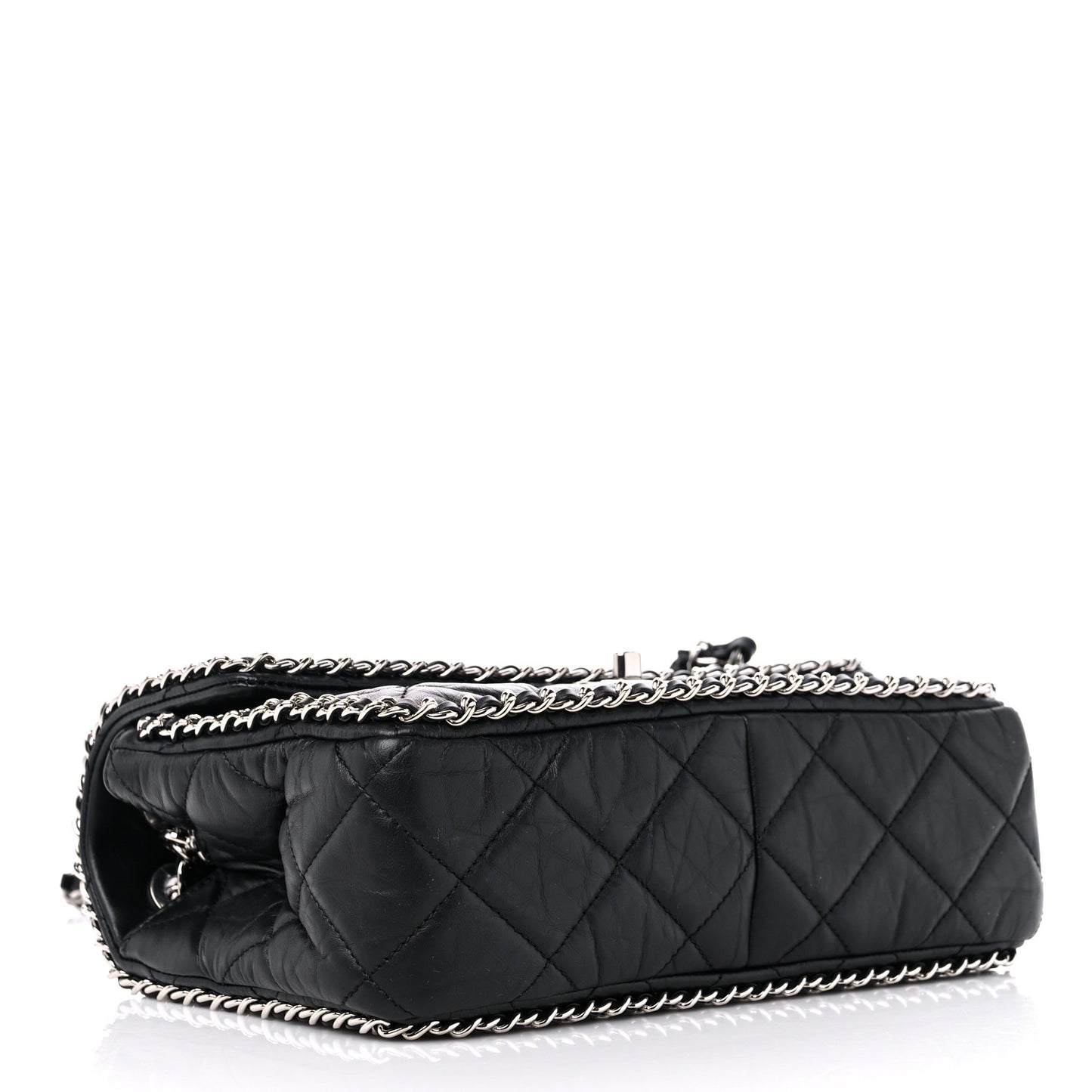Crumpled Calfskin Medium Chain All Over Flap Black