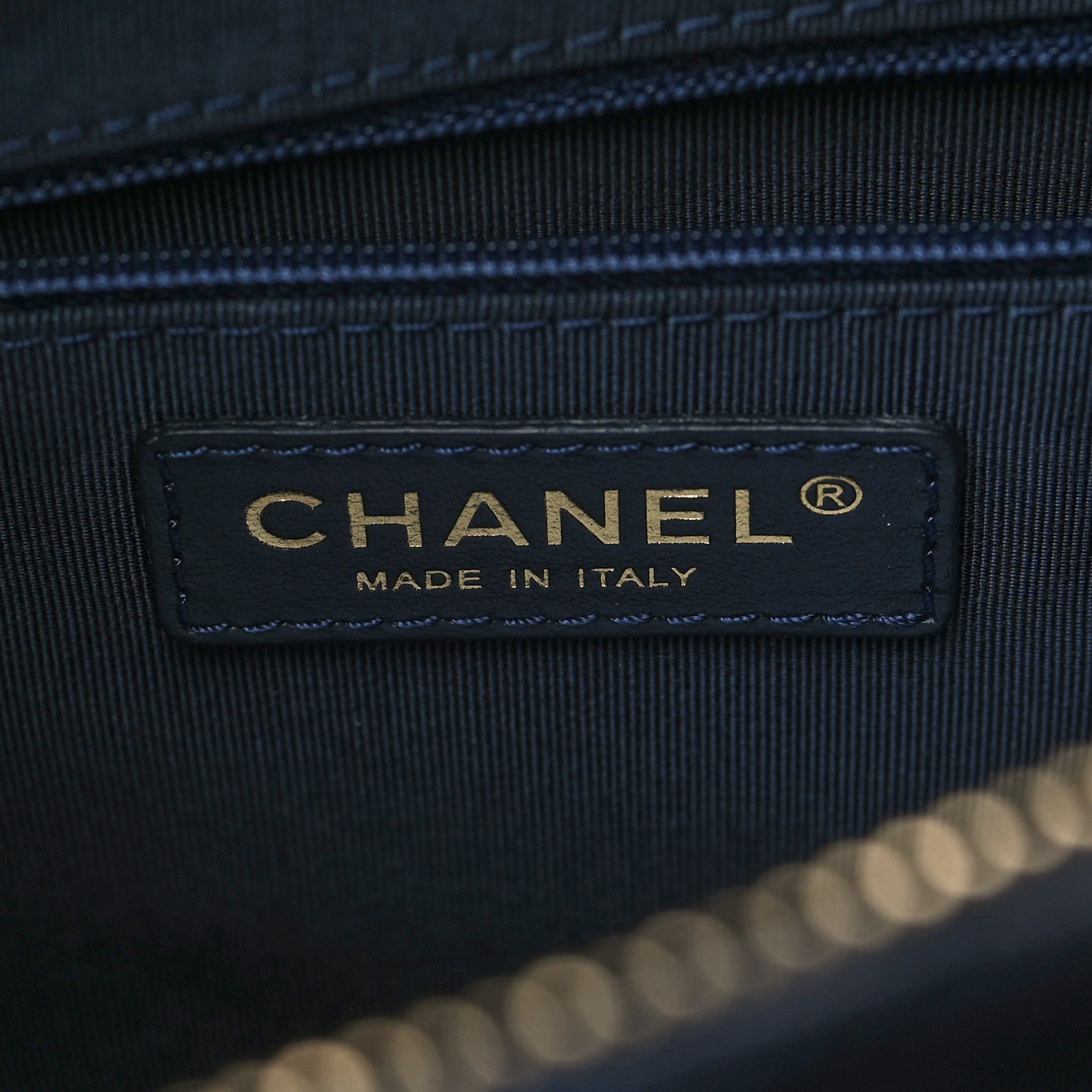 Chanel Caviar Quilted Small Zipped Shopping Tote Navy Blue 6 of 10