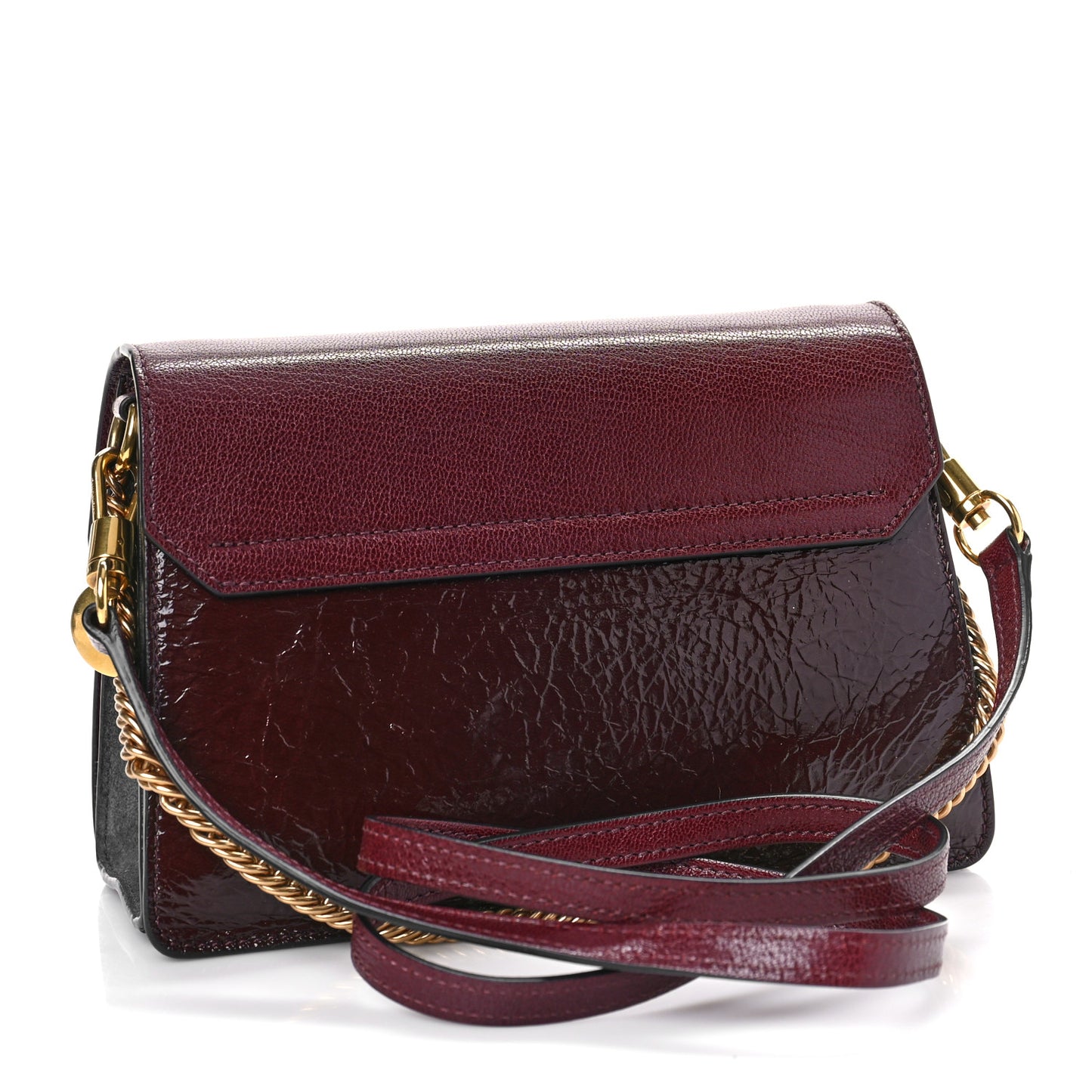 Crinkled Patent Deerskin Suede Small GV3 Shoulder Bag Aubergine Graphite