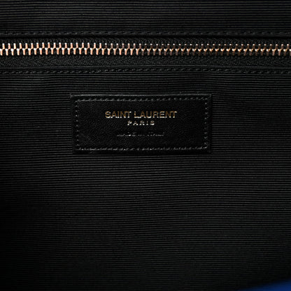 Saint Laurent Grain De Poudre Matelasse Chevron Large Monogram Satchel Blue Majorelle 6 of 9
