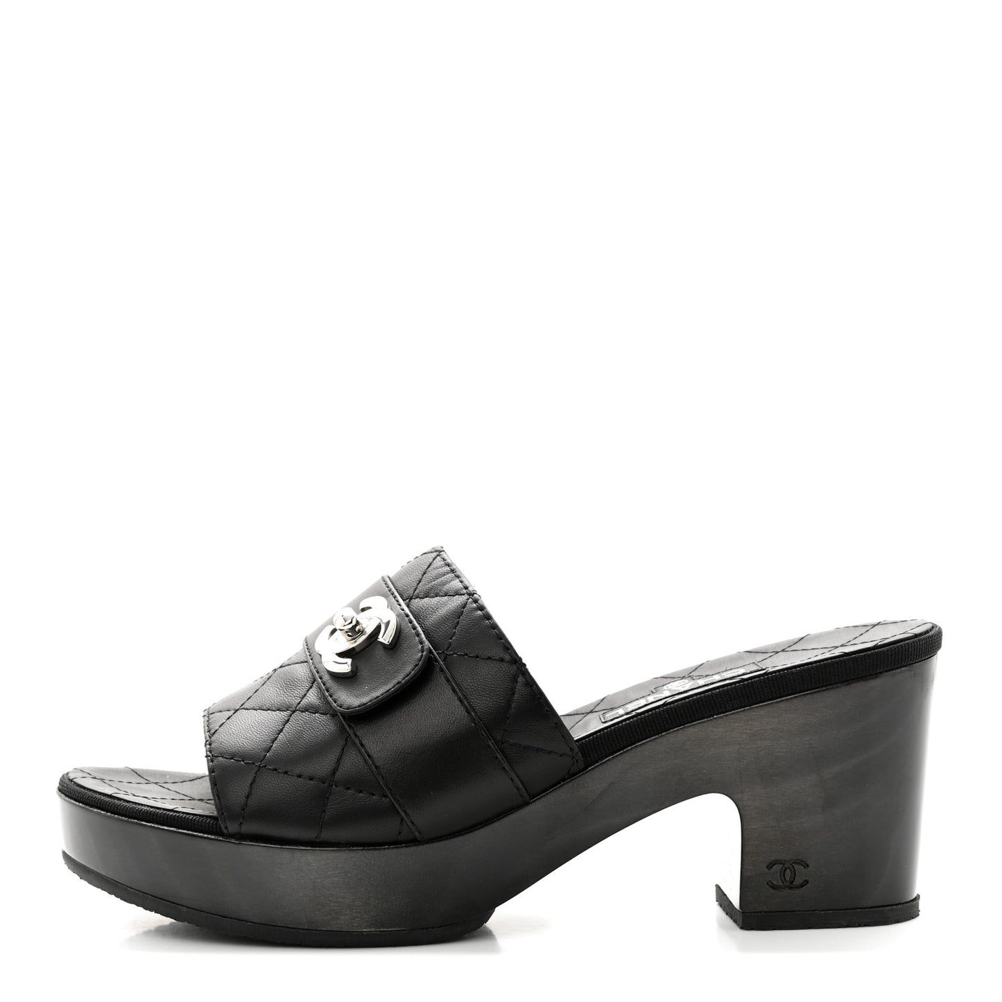 Lambskin Quilted CC Mules Sandals 39 Black