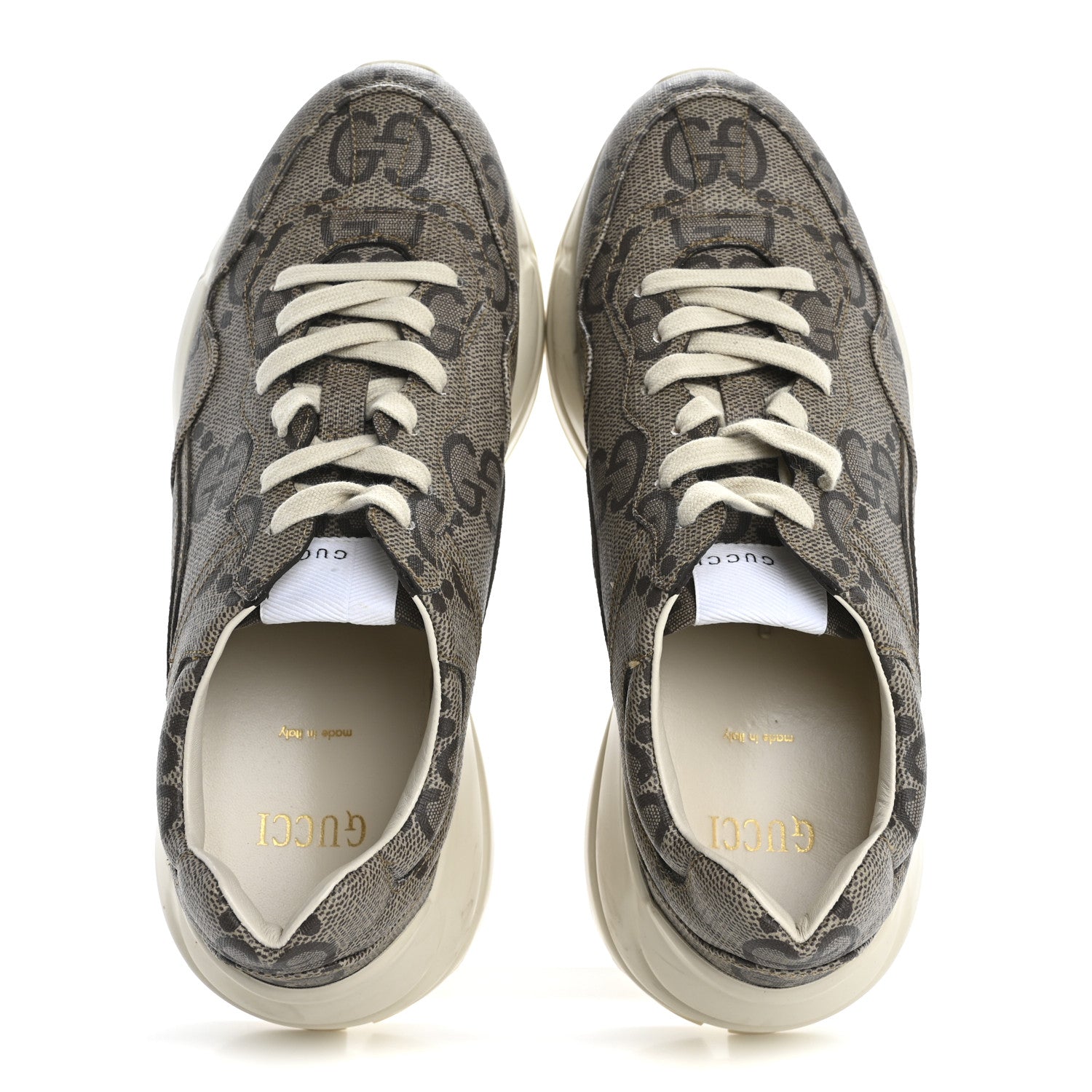 Gucci Maxi GG Supreme Monogram Gucci 100 Womens Rhyton Sneakers 40.5 Beige Ebony 2 of 15