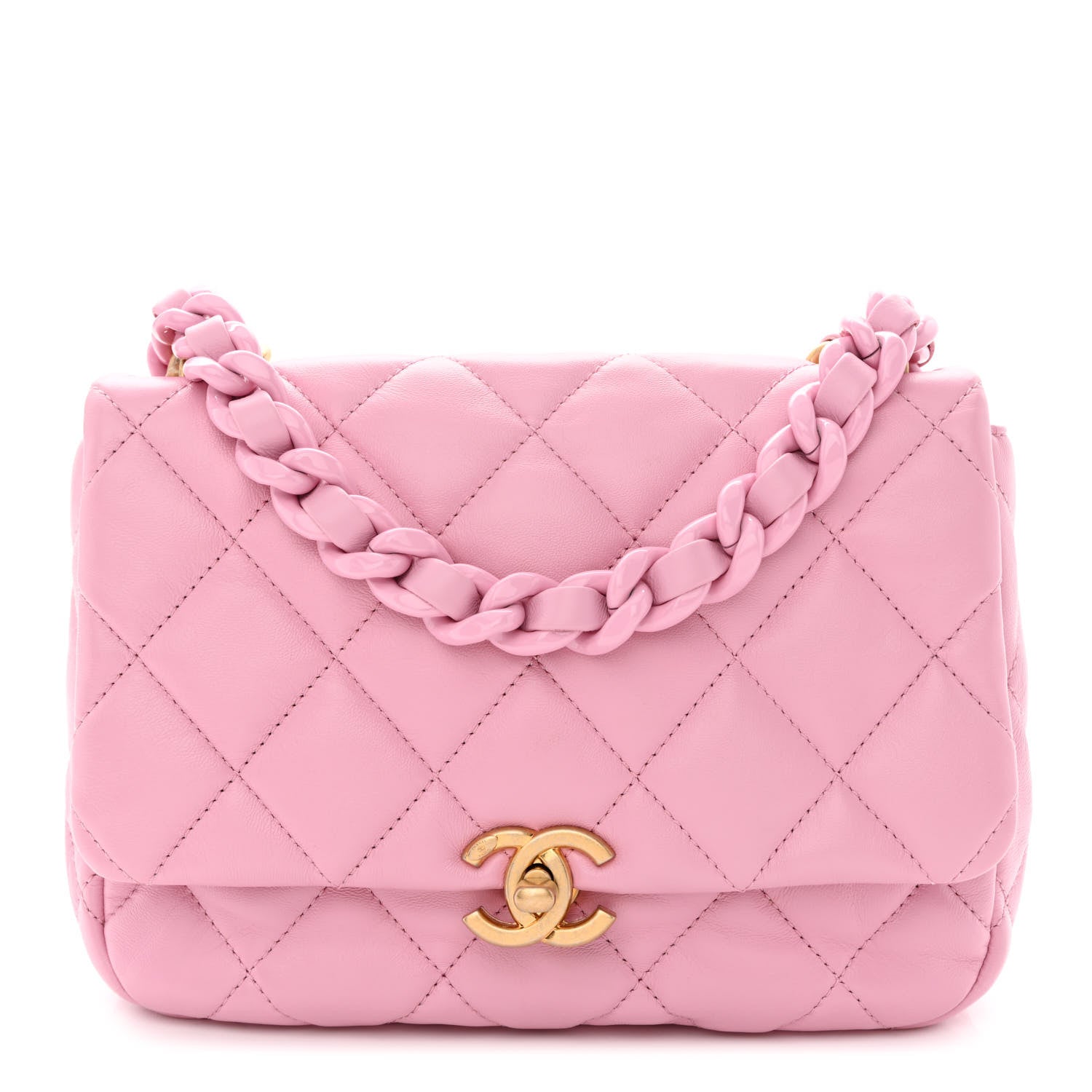 Chanel Lambskin Quilted Small Lacquered Chain Flap Pink 1 of 12