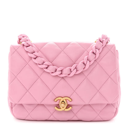 Chanel Lambskin Quilted Small Lacquered Chain Flap Pink 1 of 12