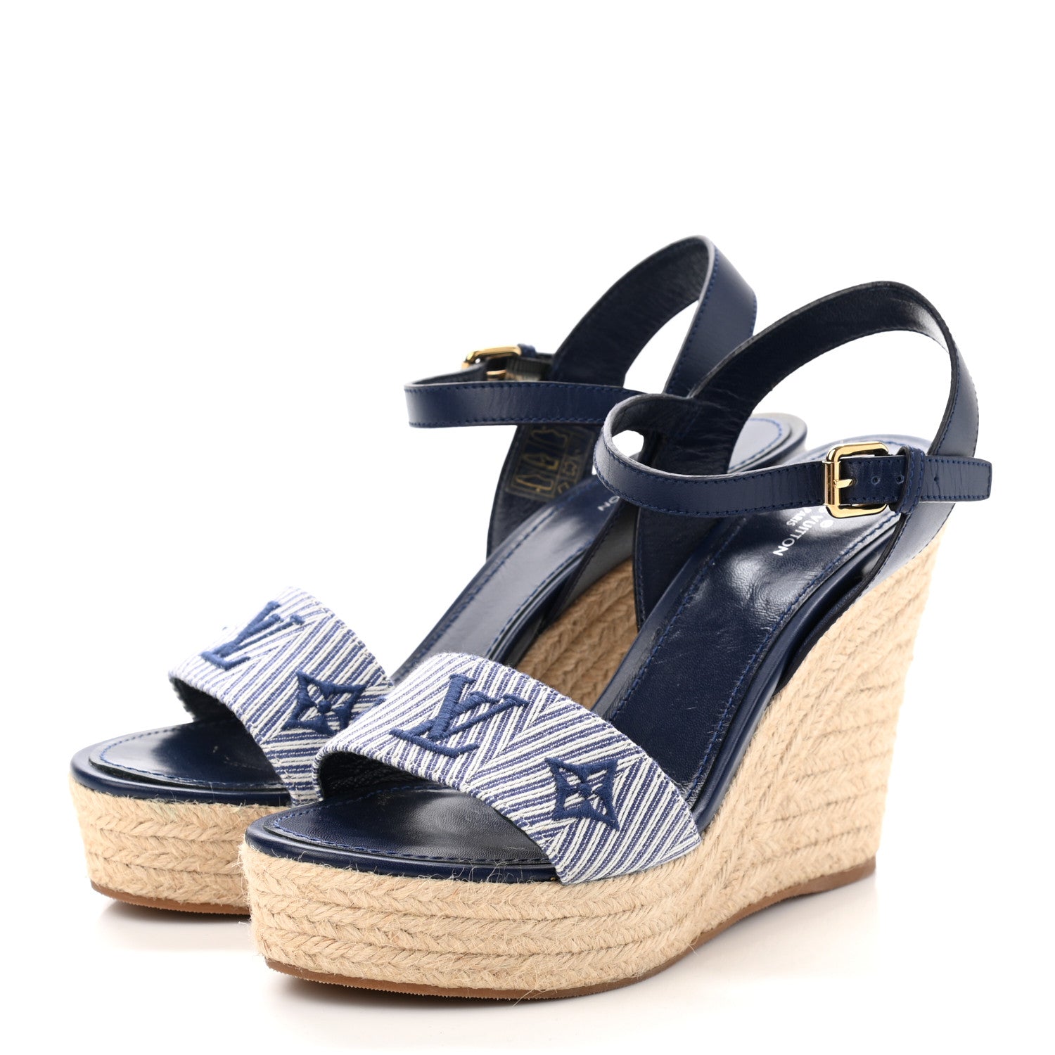 Louis Vuitton Calfskin Canvas Monogram Sail Away Wedge Sandal 38 Marine 3 of 10