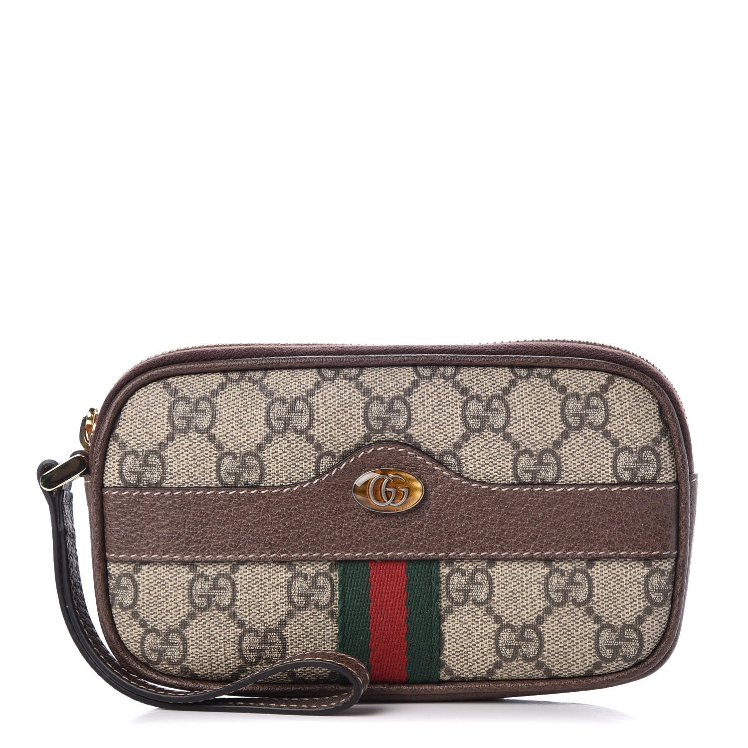 Gucci GG Supreme Monogram Ophidia Phone Case Wristlet Brown 1 of 8