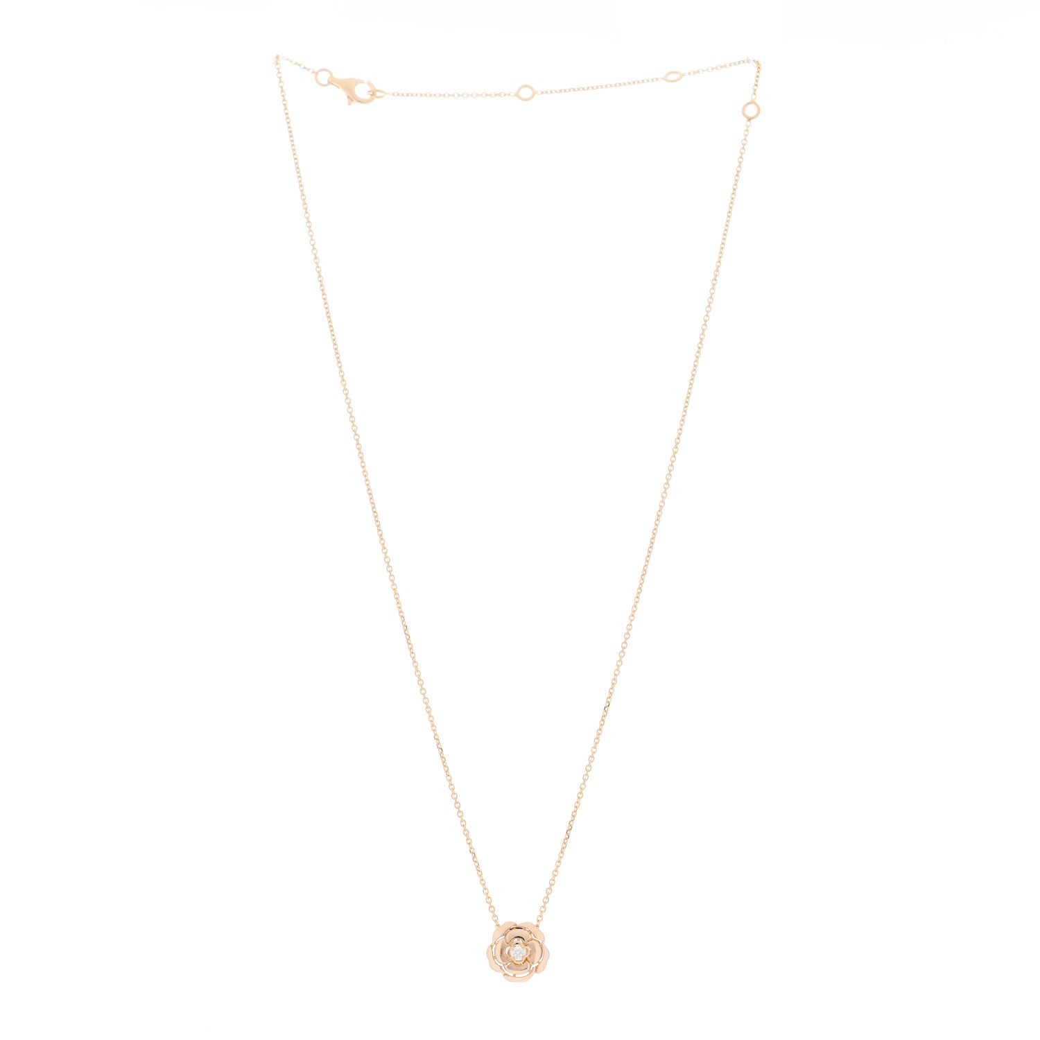 Chanel 18K Rose Gold Diamond Extrait de Camelia Pendant Necklace 2 of 5