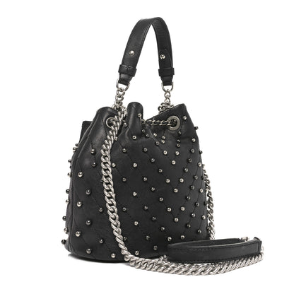 Chanel Lambskin Studded Chevron Quilted Small Stud Wars Drawstring Bag Black 2 of 10
