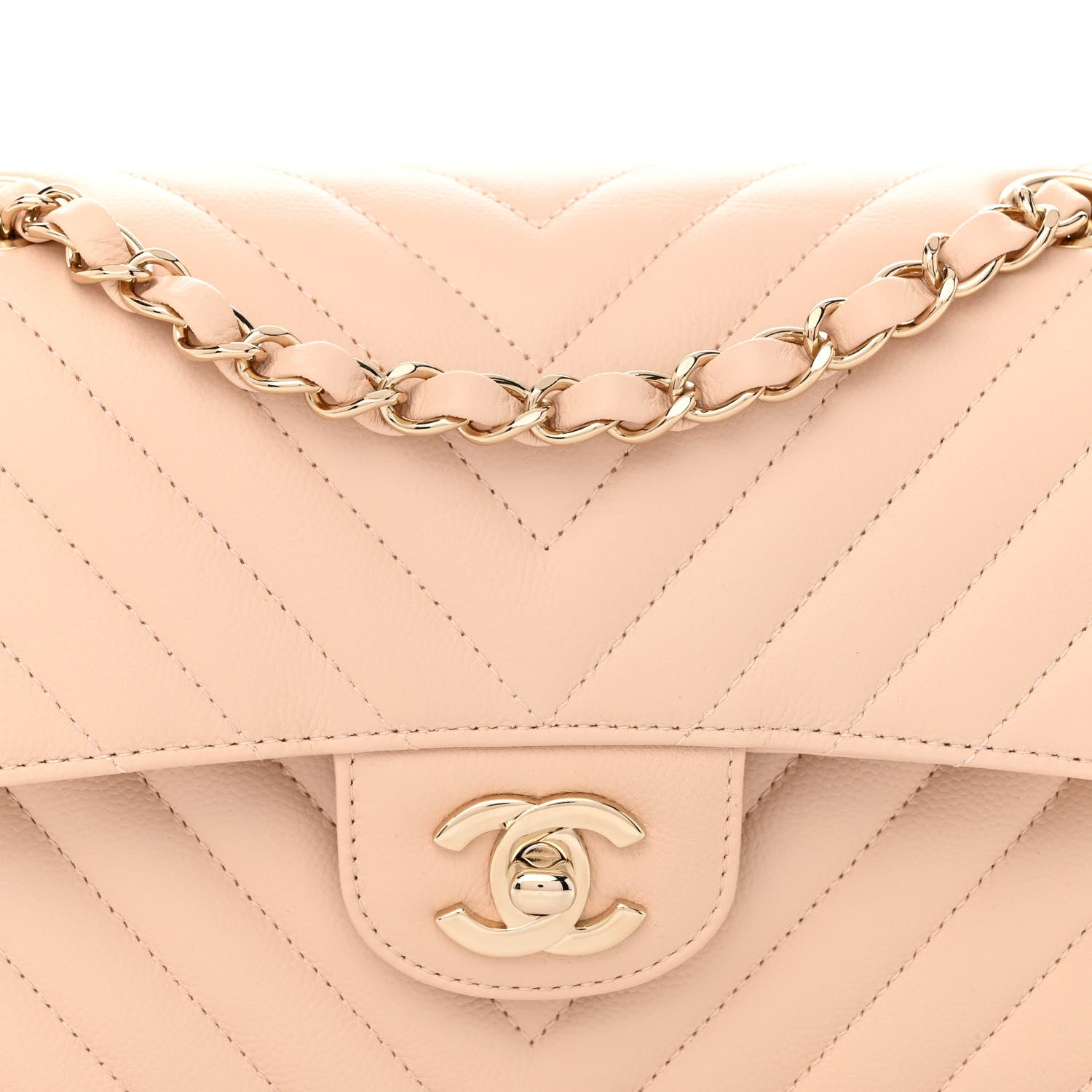 Chanel Caviar Chevron Quilted Small Double Flap Beige 8 of 11