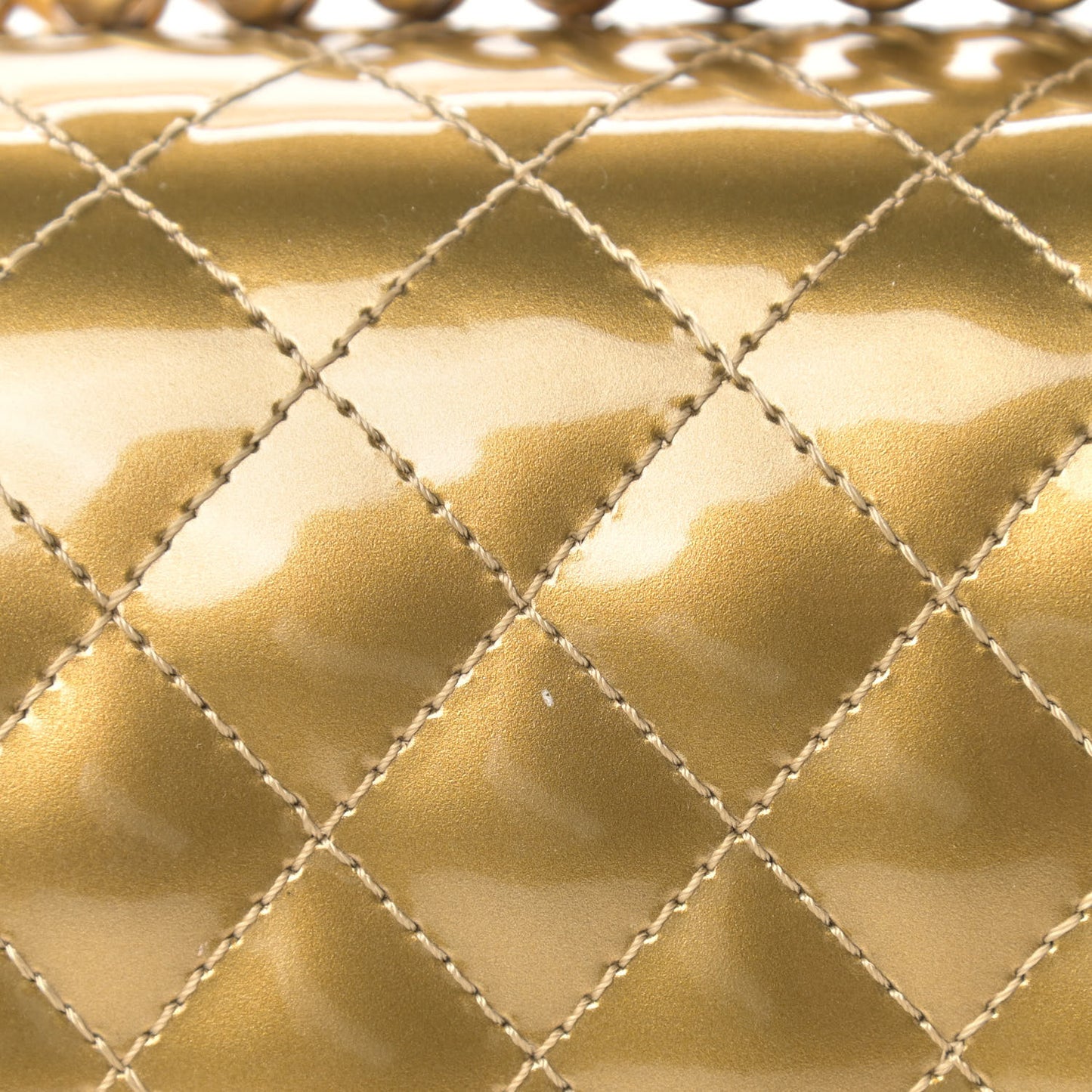 Metallic Patent Calfskin Quilted Medium Boy Flap Gold
