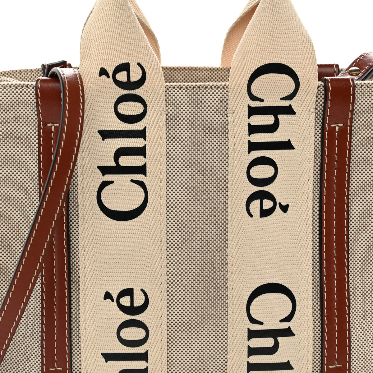 Cotton Calfskin Small Woody Ribbon Tote With Strap White Brown